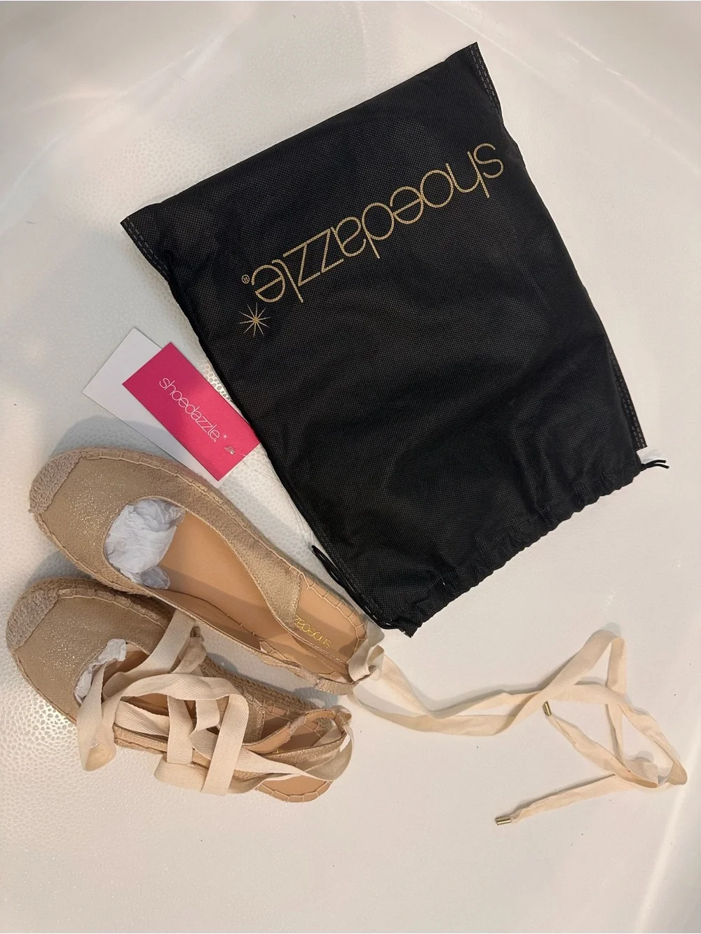 Shoe Dazzle Neutral Beige Espadrille Platform Wrap Flats